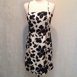 Ann Taylor Floral Silk Pencil Dress Sz 10 Chic Black White Wedding Party Elegant